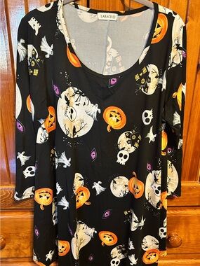 LARA Black Halloween Print Tunic with Orange & Cream Accents